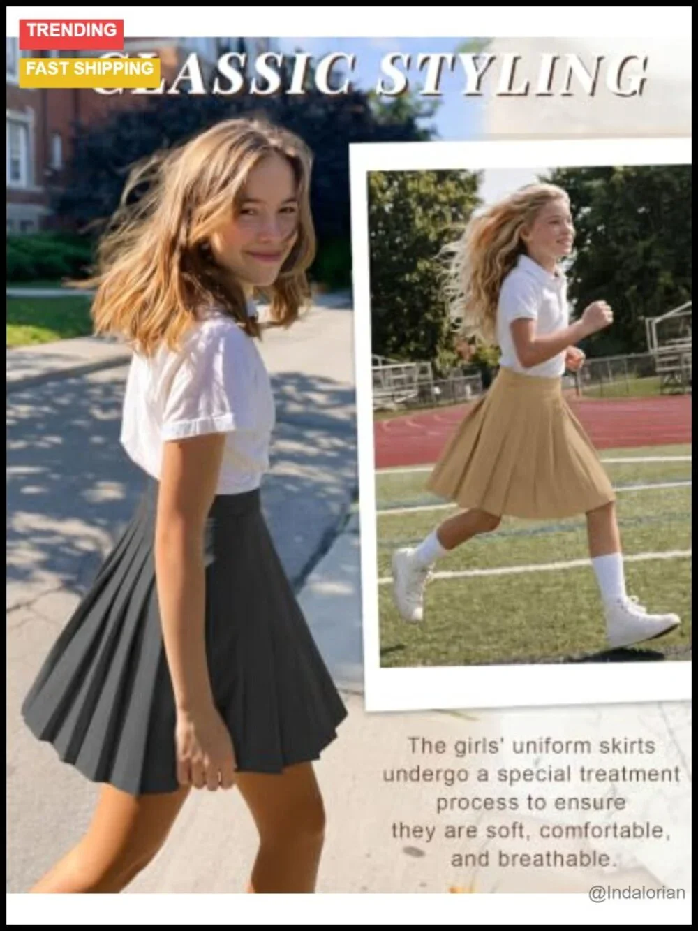 3 Pack Girls Pleated School Uniform Skirts Knee Length Adjustable Waist Skorts